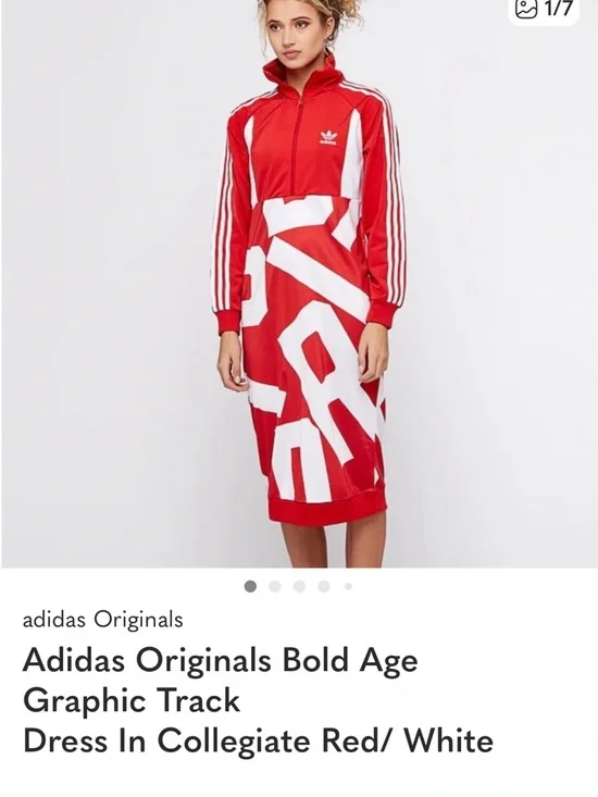 Adidas BOLD AGE track suit maxi Red & White Dress pockets - Picture 3 of 13